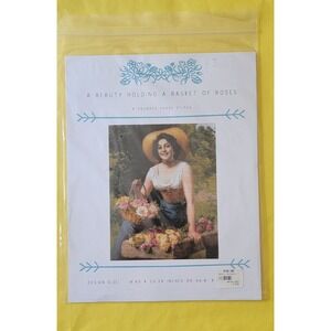 X Squared Cross Stitch A Beauty Holding a Basket of Roses Pattern Chart NEW